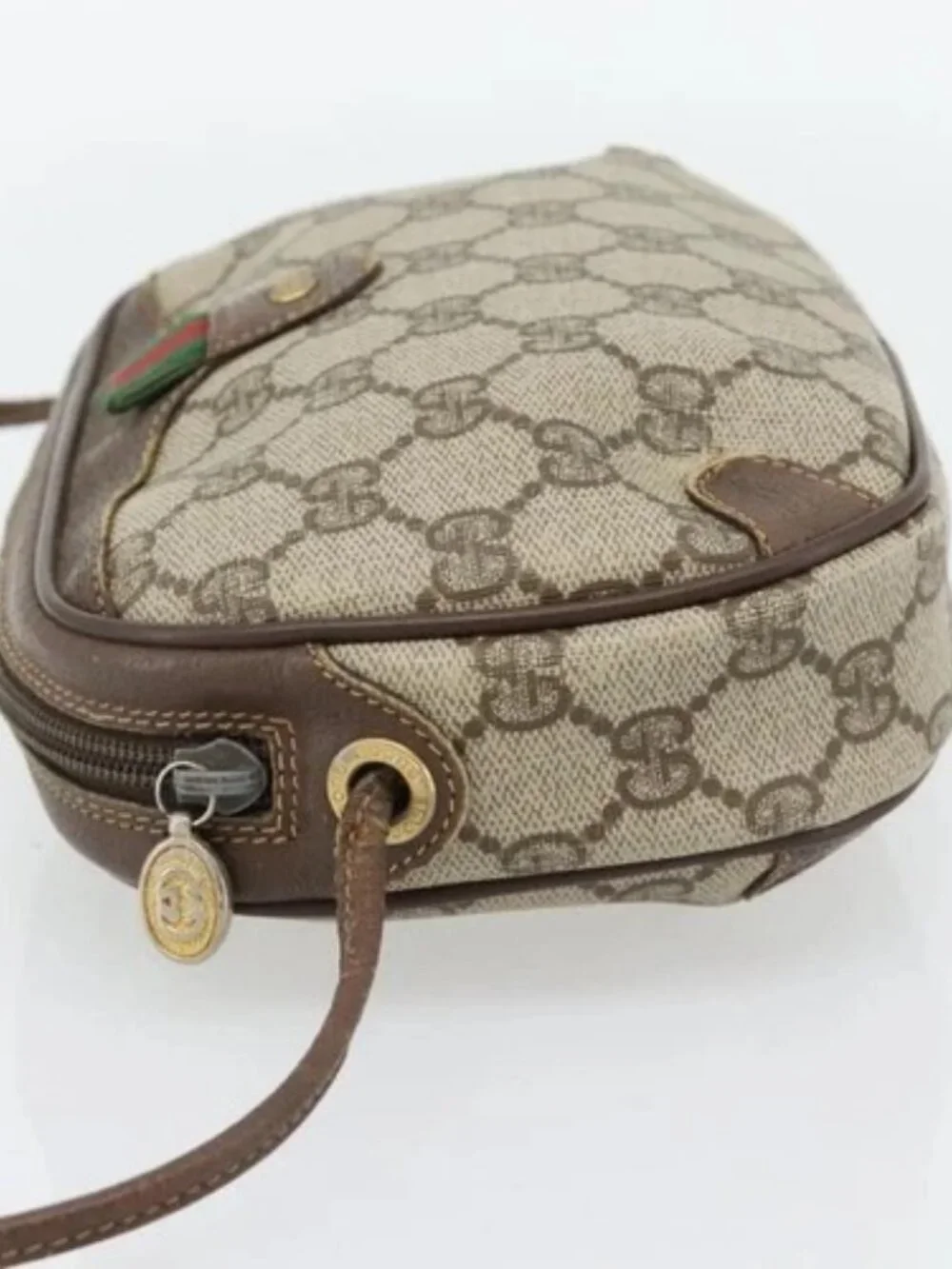 GUCCI GG Supreme Web Sherry Line Bag PVC Beige Gold 156 02 066 Auth 171266 - Picture 3 of 16
